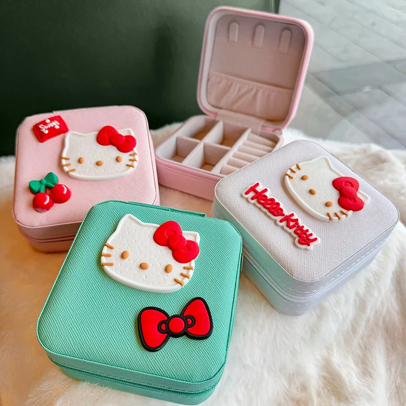 Sanrio Hello Kitty Jewelry Box Cute Cartoon Storage Box Portable Jewelry Bag Earrings Necklace Storage Gift Box