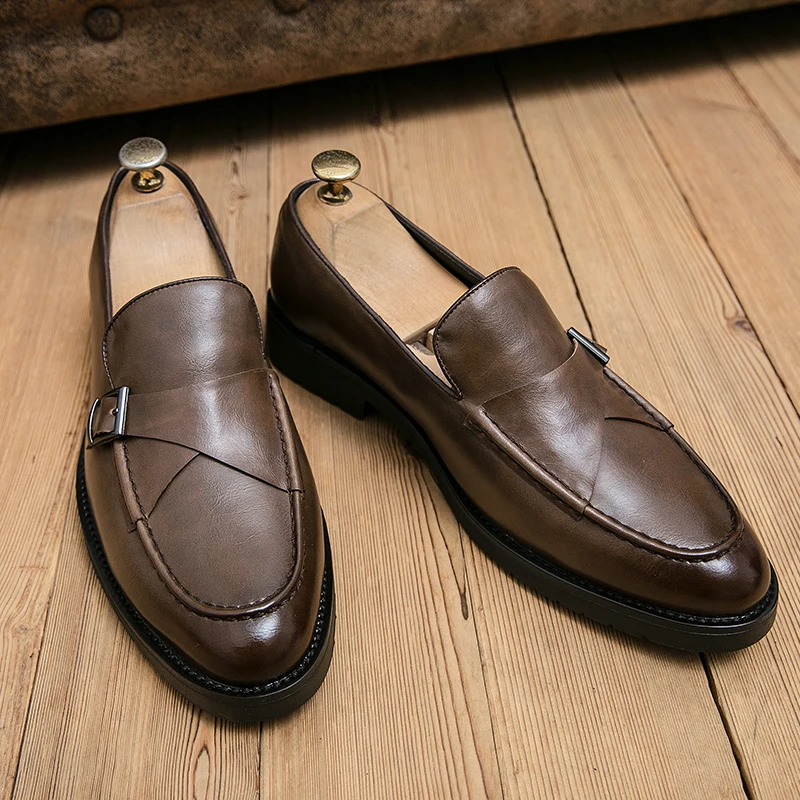 New Men Loafers Brown Black Round Toe Slip On Men Dress Shoes Business