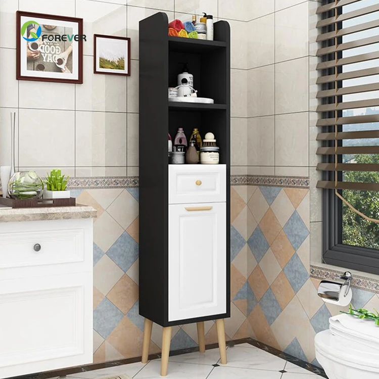 Simple Space-Saving Corner Cabinet Floor-Standing Bathroom Storage With Door And Drawer