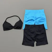 Yoga Gym Set 2 Piece Women Seamless Strappy Yoga Bra Top High Waist Workout Scrunch Shorts Sports Set Fitness Clothes Sportswear - Image 6
