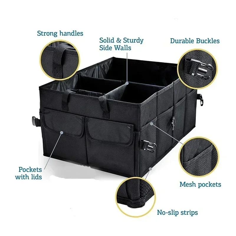 1pc Car Storage Box Oxford Large Capacity Car Trunk Organizer Portable Foldable Multi-functional Trunk Storage Organizer