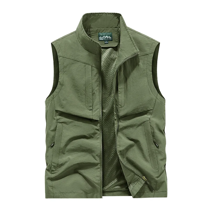 Summer Vest Men's Leather Multi-pocket Sleeveless Jacket Work Wear Mesh Camping Clothing Free Shipping Hunting Tactical Coat 8XL