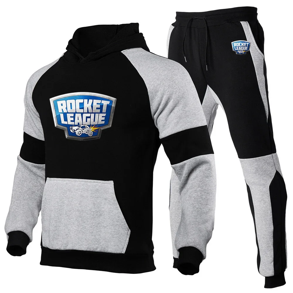 

New Rocket League Splicing Pocket Men Pullover Hoodies Tracksuits Hooded Sweatshirts + Pants Sports Casual Clothes 2 Pieces Sets