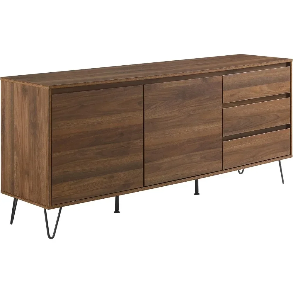 Teagan Medieval Record Storage Sideboard et Cabinet, Brown Oak，63 L x 15.75 W x 27.25 H inches
