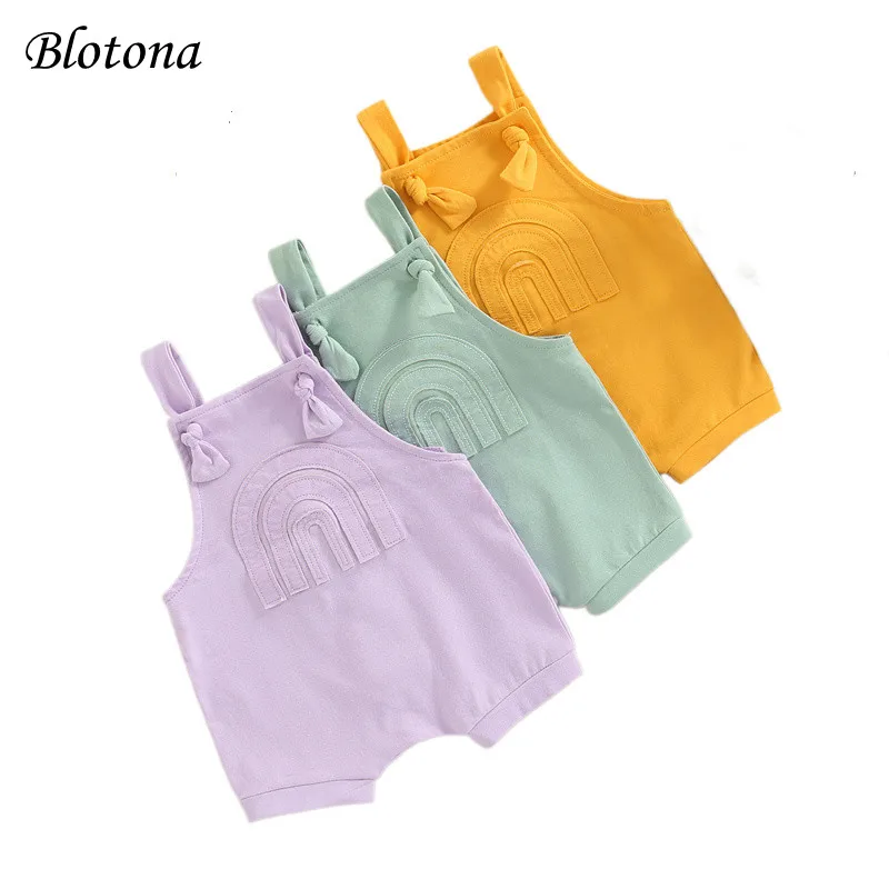 

Blotona Lovely Infant Baby Unisex Casual Romper, Solid Color Rainbow Pattern Loose Sling Short Jumpsuit, 0-18Months