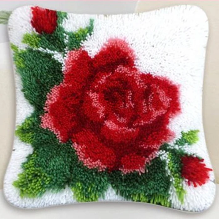 Bright Flowers Series Segment Embroidery Pillow Flowers Grass Coarse Wool Cross Stitch 3D Latch Hook Kit Carpet DIY Embroidery craft supplies
