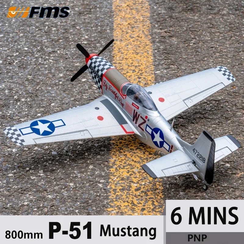 Fms 800Mm P51 Mustang Grande Bella Bambola 4Ch 2S Modello Aereo Avion P-15 Mustang V2 Pnp Epo Rc Aereo Warbird