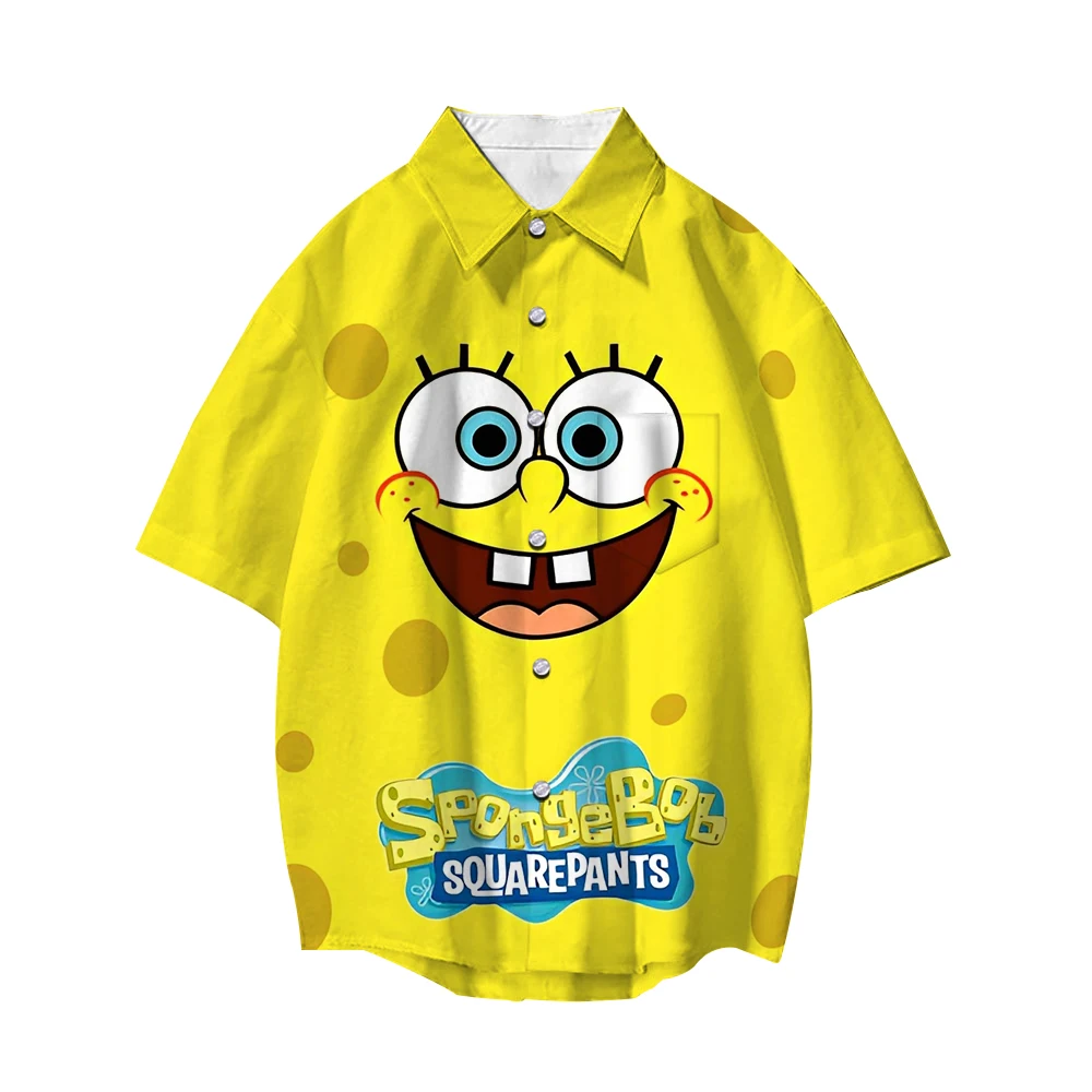 

Funny Potdemiel SpongeBob 3D Shirts Boy Girl Casual Button Loose Shirt Fashion Men Women Street Tops Cartoon Lapel Short Sleeve