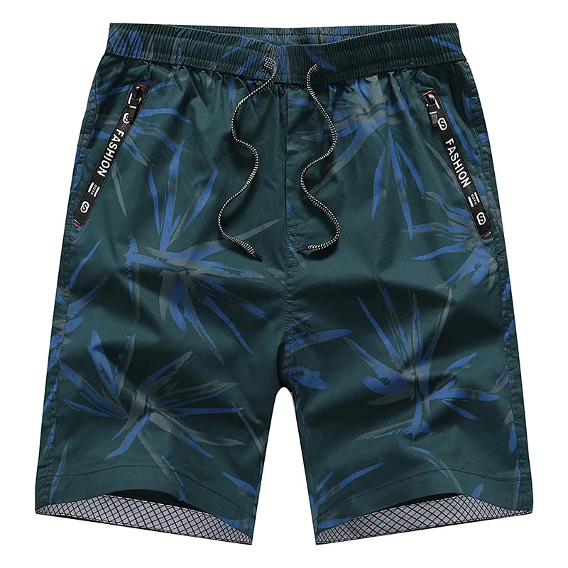 Summer Men's Casual Capris Loose Versatile Thin Sports Shorts Pure Cotton Beach Cropped Pants Fashion Leaf Jacquard Home Shorts