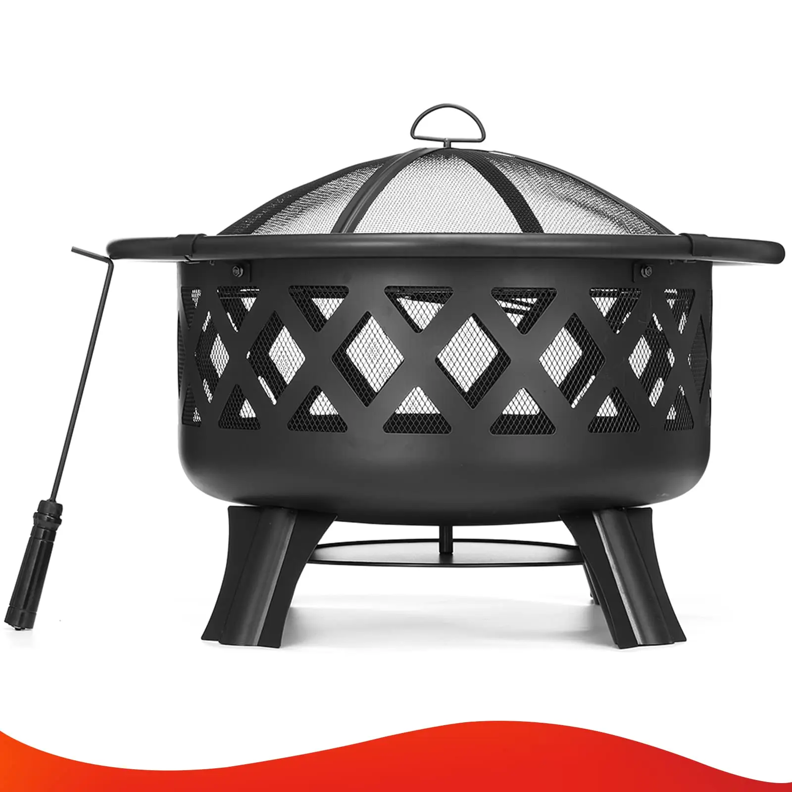 30 inch Fire Pits Swivel BBQ Grill Outdoor Wood Burning Firepits Large Steel Firepit Bowl Patio Backyard Garden Picnic