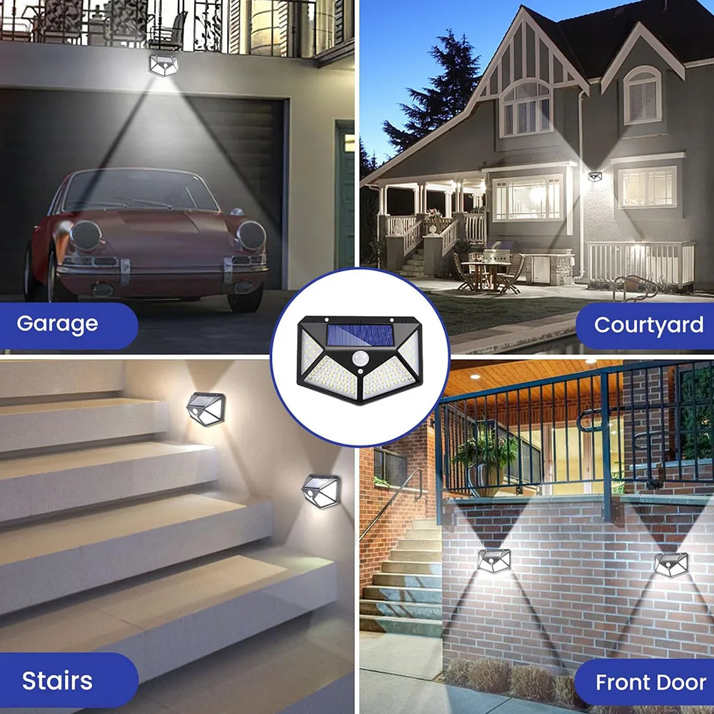 Solar Wall Lights Outdoor 3 Modes Motion Sensor Lights 100 LED Solar Lights IP65 Waterproof for Front Door Garage Deck