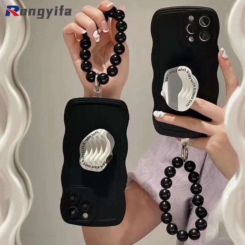 

Mirror Holder Stand Case For Vivo Y20 Y20S Y20i Y20G Y15S Y15A X21 UD V5 X9 Plus V5 V15 S1 Pro Cute Wave Case +Circle Bracelet