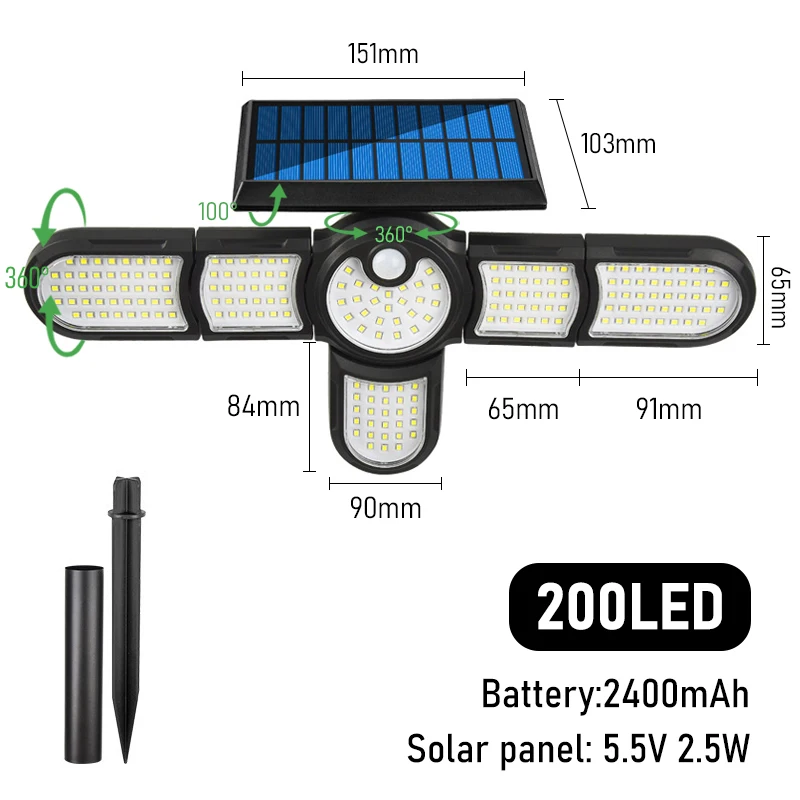 bright solar lights LED Outdoor Solar Lamp Multiple Heads Lighting Lawn Ground Light Motion Sensor Human Induction 3 Modes Spotlights Garden Lights solar powered fairy lights Solar Lamps