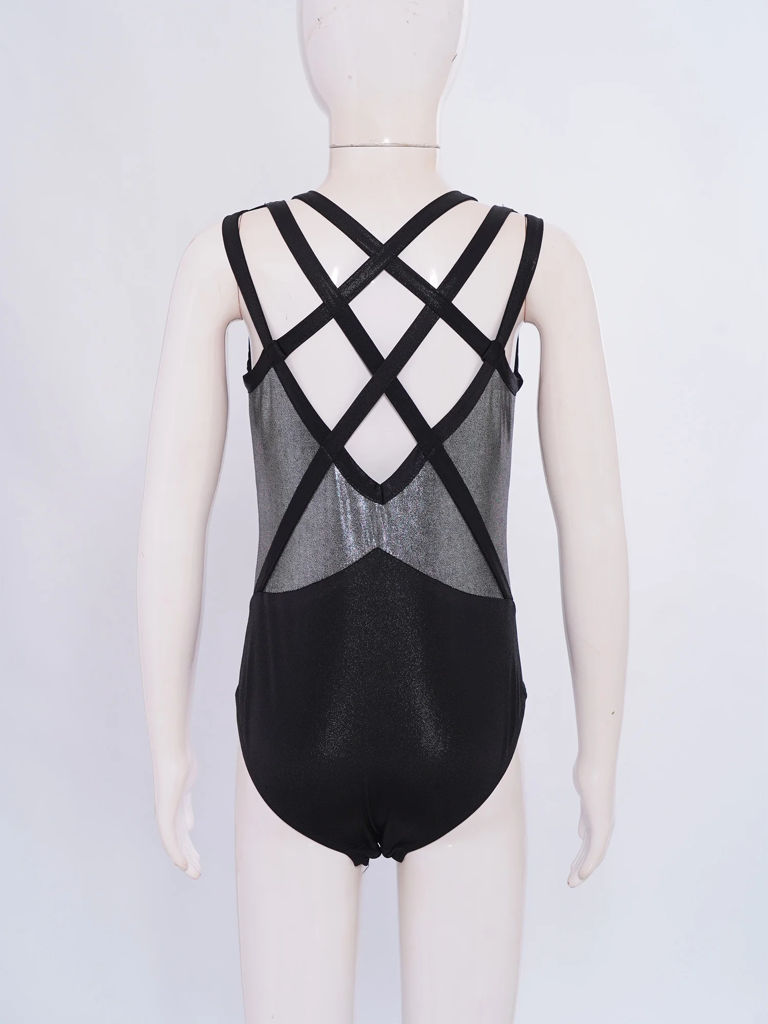 Kinder Mädchen Eiskunstlauf Kostüm Ballett Tanz Akrobatik Gymnastik Yoga Body Ärmellos Glänzende Strasssteine Mesh Trikot – Detail 5
