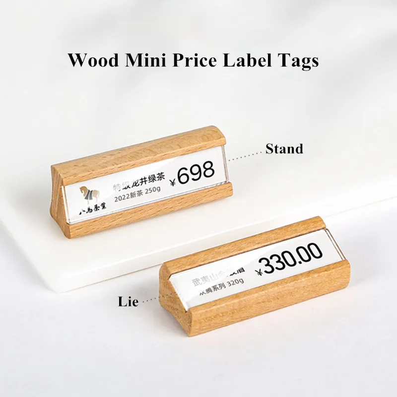 Small Wood Supermarket Price Label Paper Sign Holder Stand Mini Jewelry Watch Price Card Holder Tags