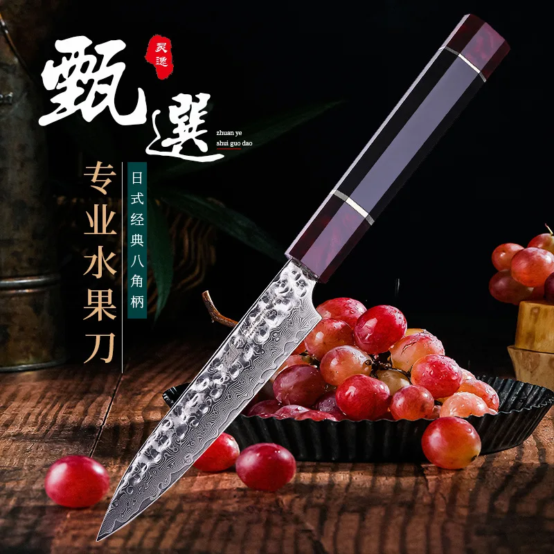 

FINDKING 5 Inch Utility Knife 9Cr18MoV 67 Layer Damascus Steel Blade Paring Fruit Handmade Kitchen Knives Octagonal Resin Handle