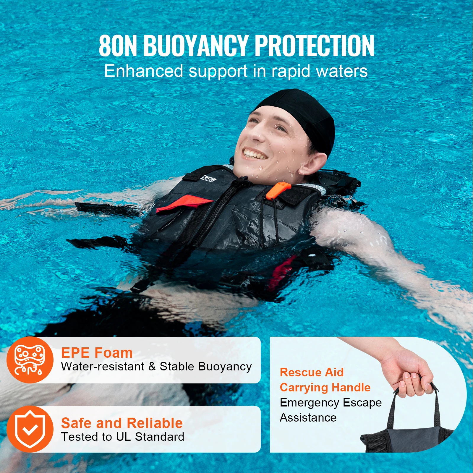 VEVOR Life Vest for Watersports (PFD), Men & Women S/M/L/XL, Waterproof Nylon & 80N/85N/96N/110N Buoyancy for Any Water Activity