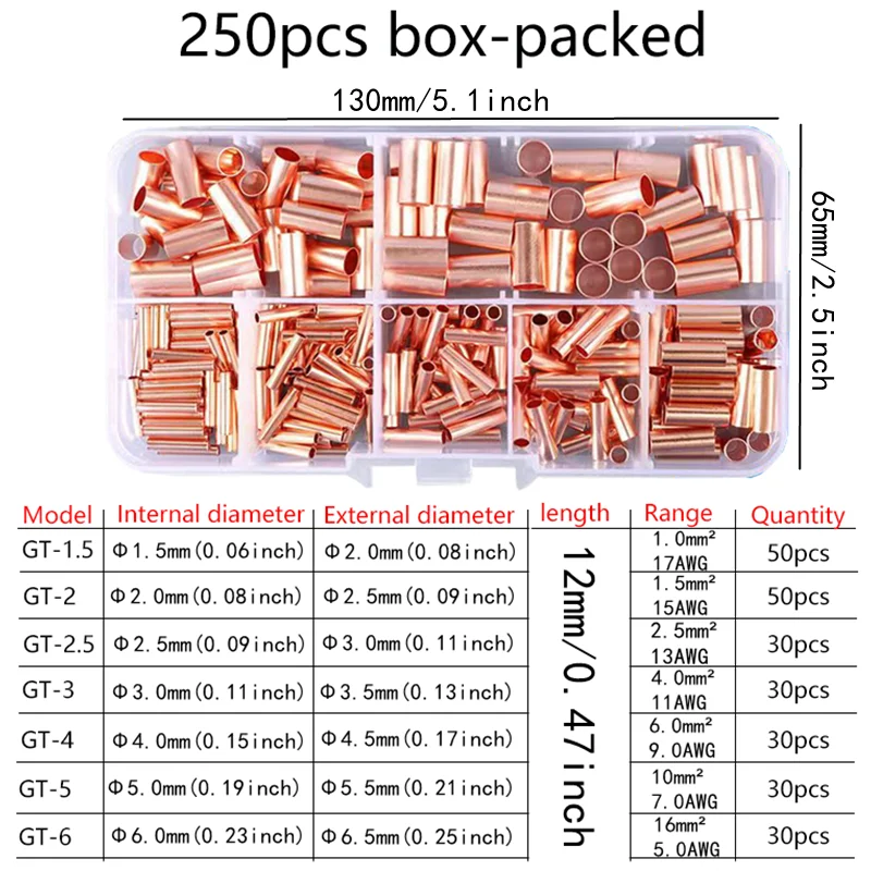 Description Picture 2 of itemCopper Tube Crimping Terminal+2:1 Heat Shrink Tube, Red Copper Material, Wire Docking, Electrical Equipment Connector