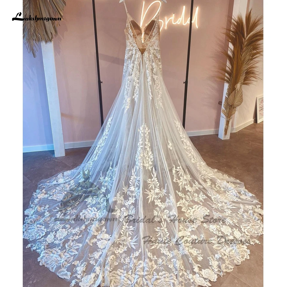 

Lakshmigown Luxury Lace Boho Beach Wedding Dresses Beading 2024 Vestidos Sexy Bridal Gowns V Neck Spaghetti Straps