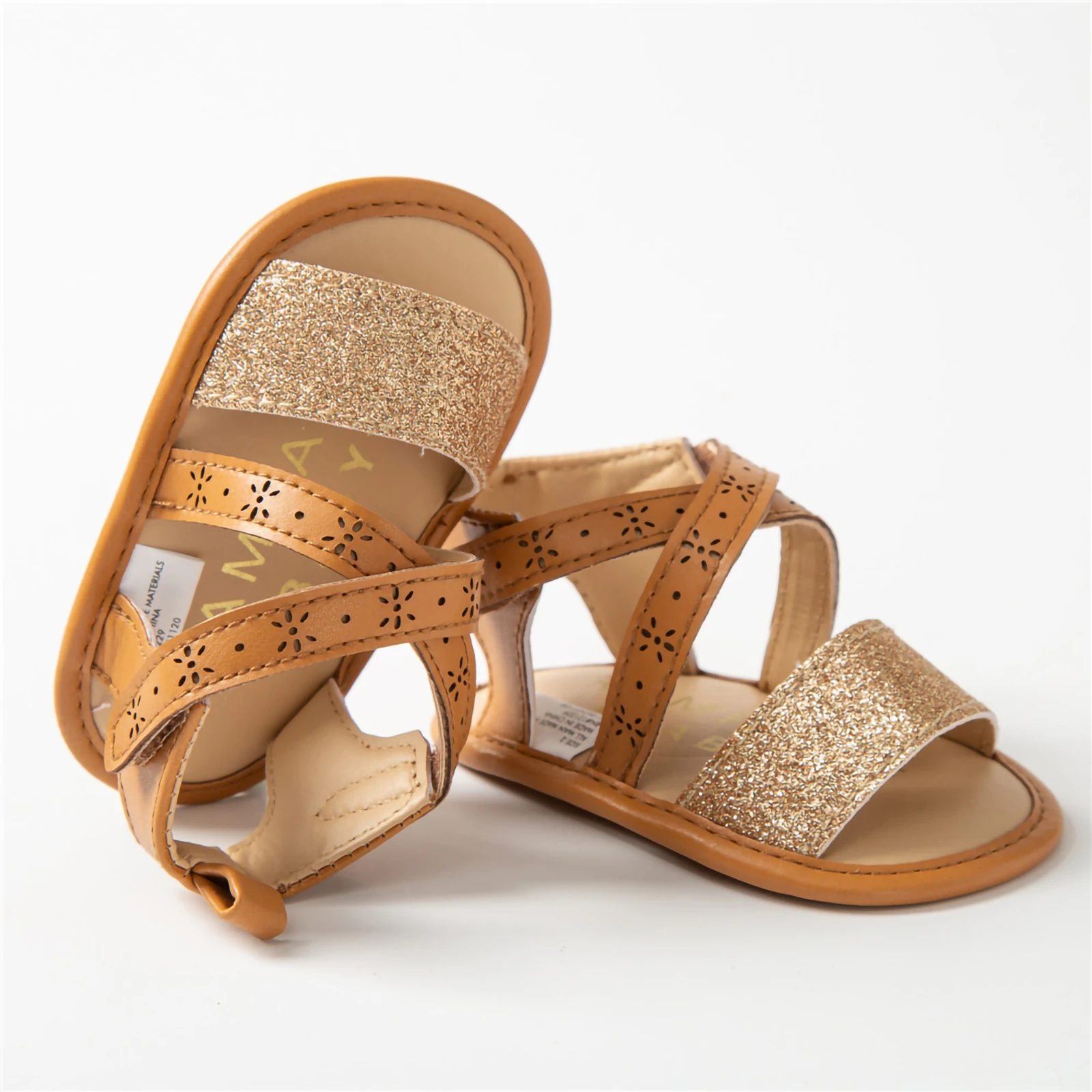 Infant Baby Girls PU Leather Sandals Toddler Non-Slip Open Toe Sequins First Walking Soft Sole Shoes