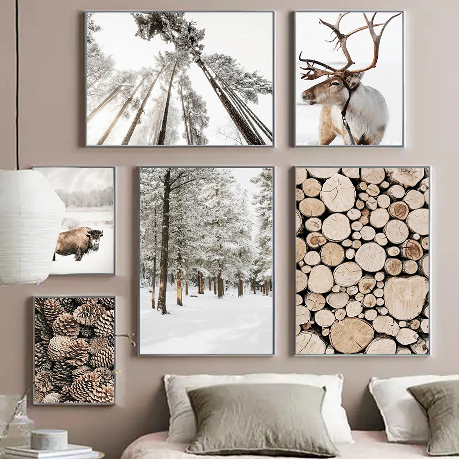 

Пейзаж зимний, Картина на холсте, настенное искусство, лось, животное, дерево, Постер и принт для современного дома, декор для гостиной