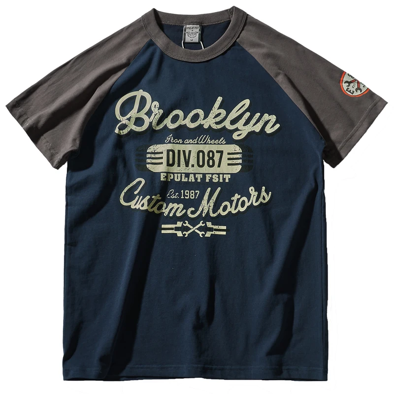 

Summer New American Retro Short-sleeved O-neck Letter Printed T-shirt Men's Fashion Simple 100% Cotton Washed Casual Sport Tops