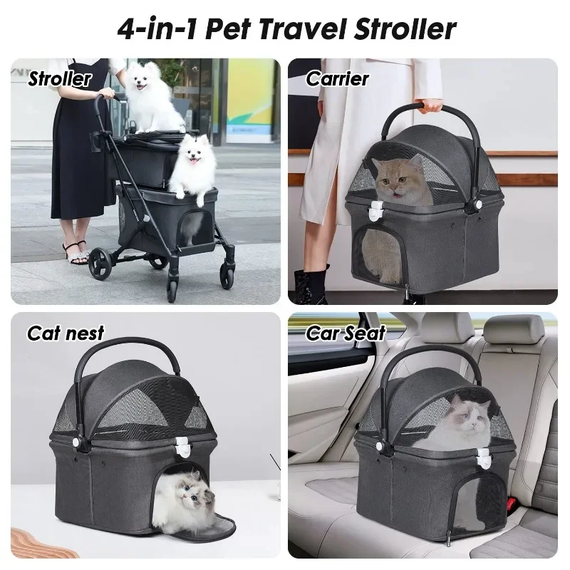 T1 Double Pet Stroller for 2 Small Dogs or Cats Lightweight Foldable Double Dog Stroller with Detachable Carrier for Travel