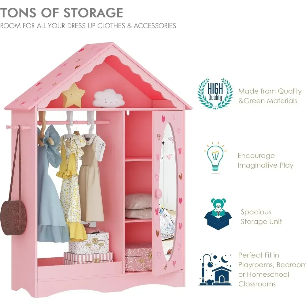 Children's Wardrobe, Mirrored Wardrobe, Open Hanging Children's Clothing Storage Cabinet, Game Room, Children's Wardrobe 4