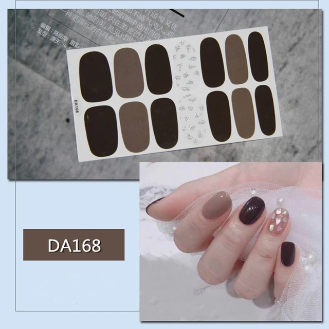 14tips/sheet Nail Wraps Polish Decals Strips Golden Glitter 3D Adhesive Full Nail Art Stickers Manicure Kits Drop Shipping DA168