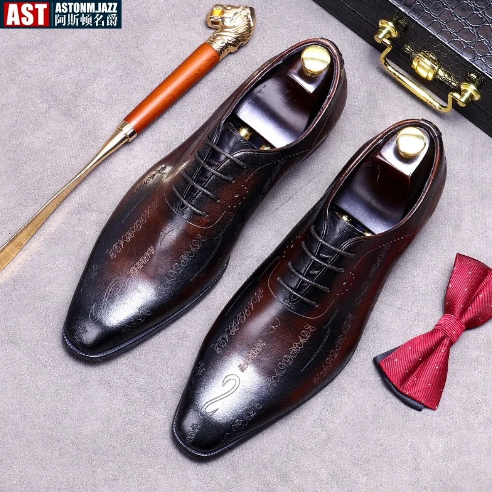 Handmade Mens Oxford Shoes Genuine leather Brogue Dress