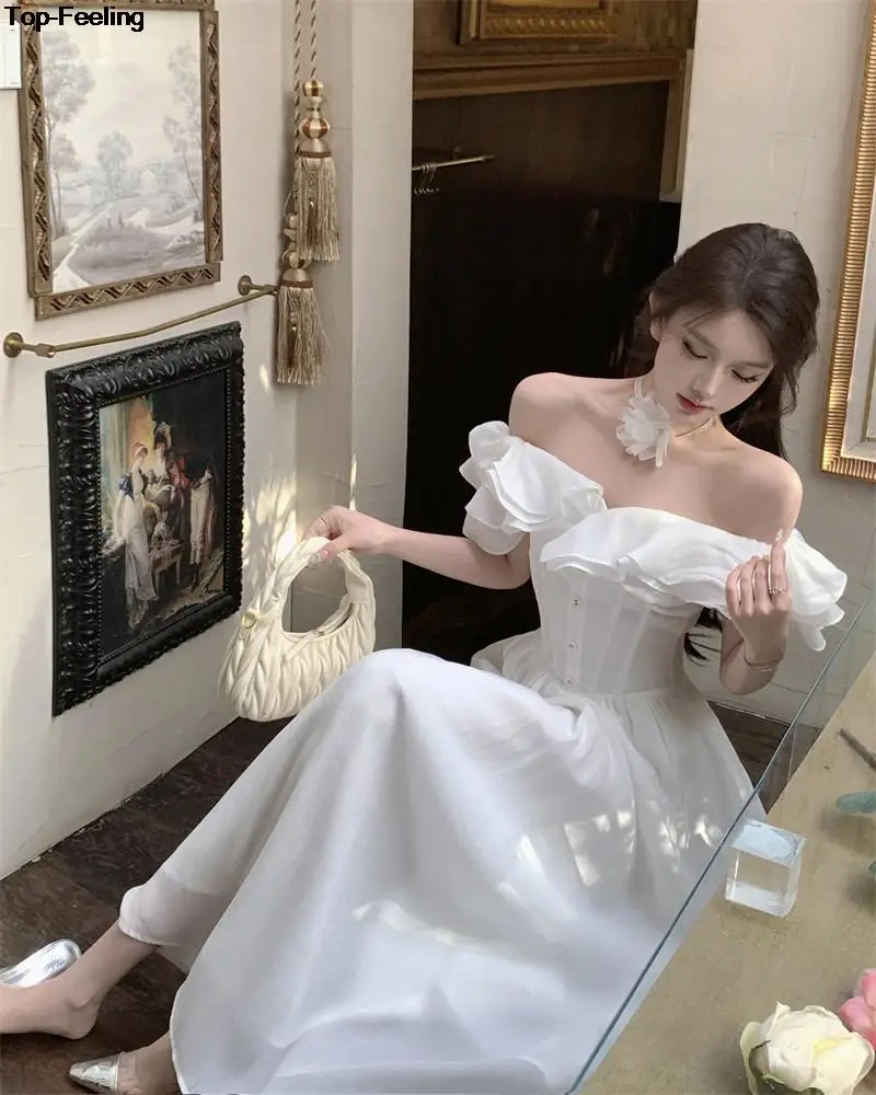 Summer New Floral Midi Dresses for Women Elegant Casual Birthday Party Dress Vintage Chic A-Line Prom Robe Wedding Vestido Mujer