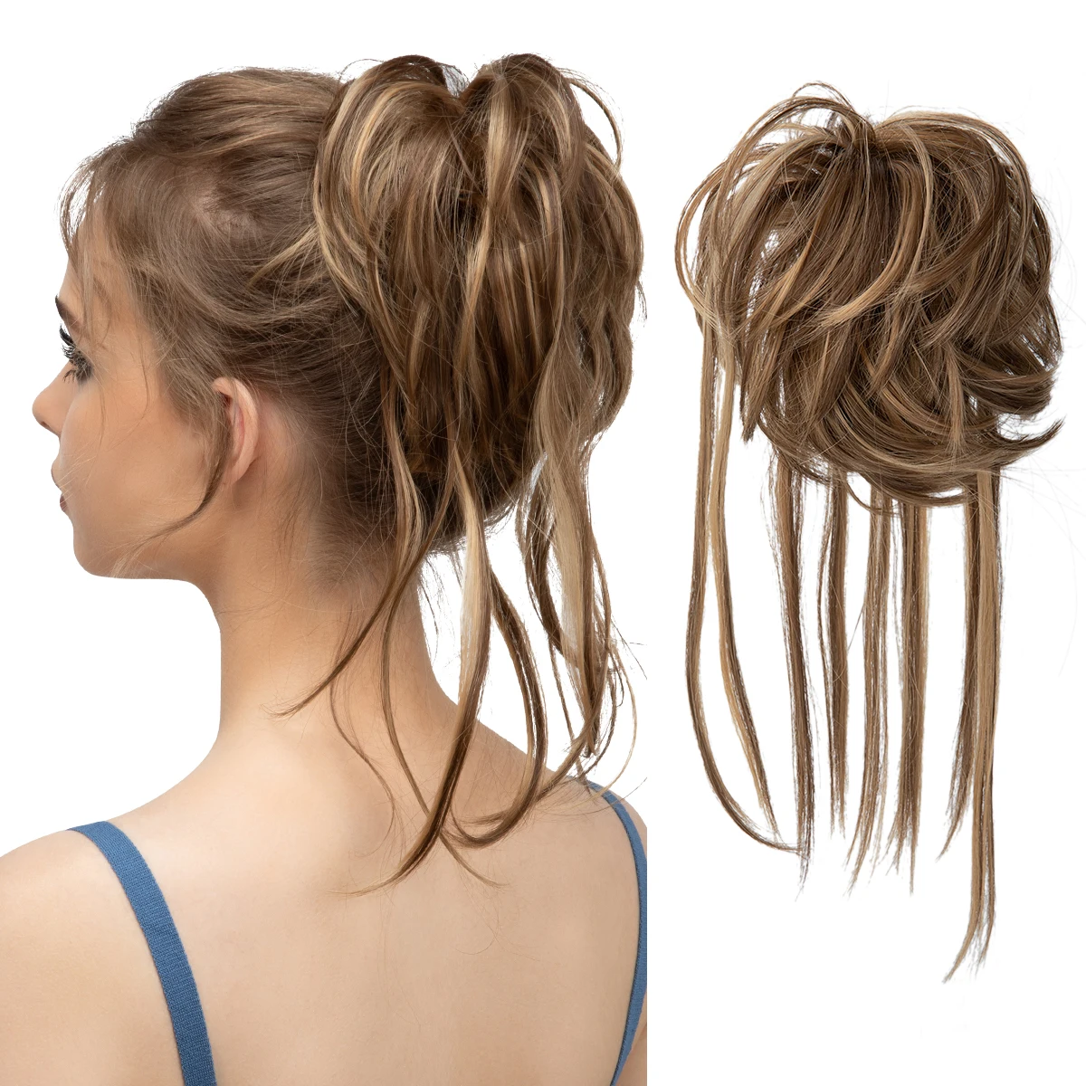 Synthetic Elastic Curly Messy Bun Hairpiece Scrunchie - Black, Blonde, Brown Natural Faux Hair Chignon Band Updo