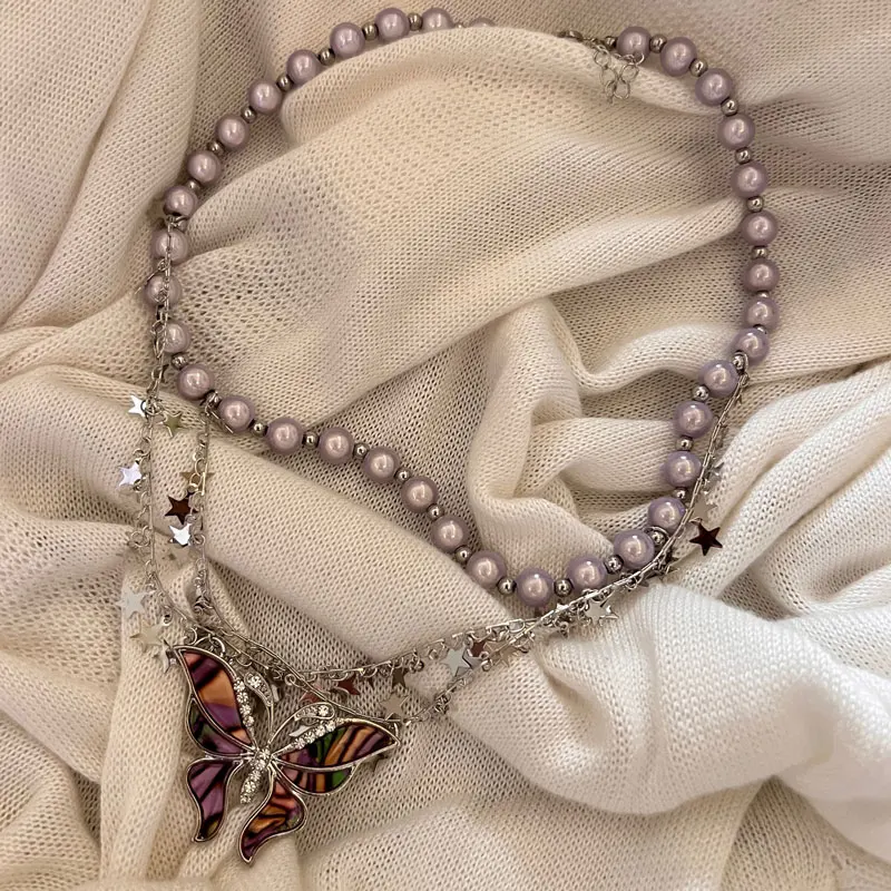 Butterfly Necklace Imitation Pearl Necklace for Women Exaggerated Luxury Wedding Party Pendant for Women Fashion Jewelry 2023