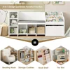 67" Kids Reading Nook,Kids Bookshelf and Bookcase with Seat Cushion and 6 Storage Cubbies, Toy Storage Box on Wheels, Toy Chest 2