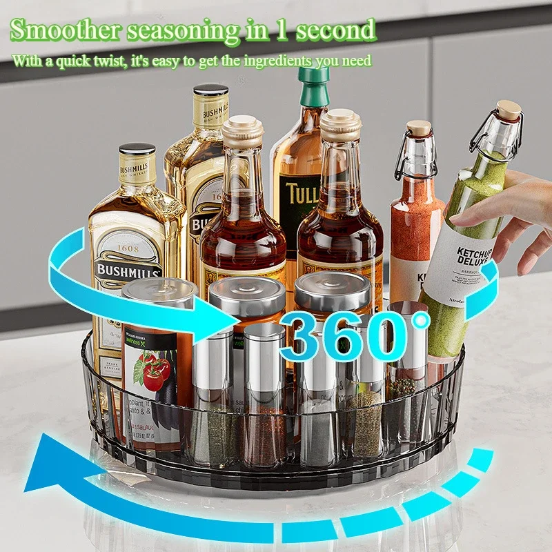360&deg; Rotating Seasoning Storage Rack Cosmetics Snack Food Organizing Turntable Kitchen Seasoning Bottle Storage Rack Fruit Tray Spice Rack Storage Tray Rotating Storage Organizer Rotating Stand