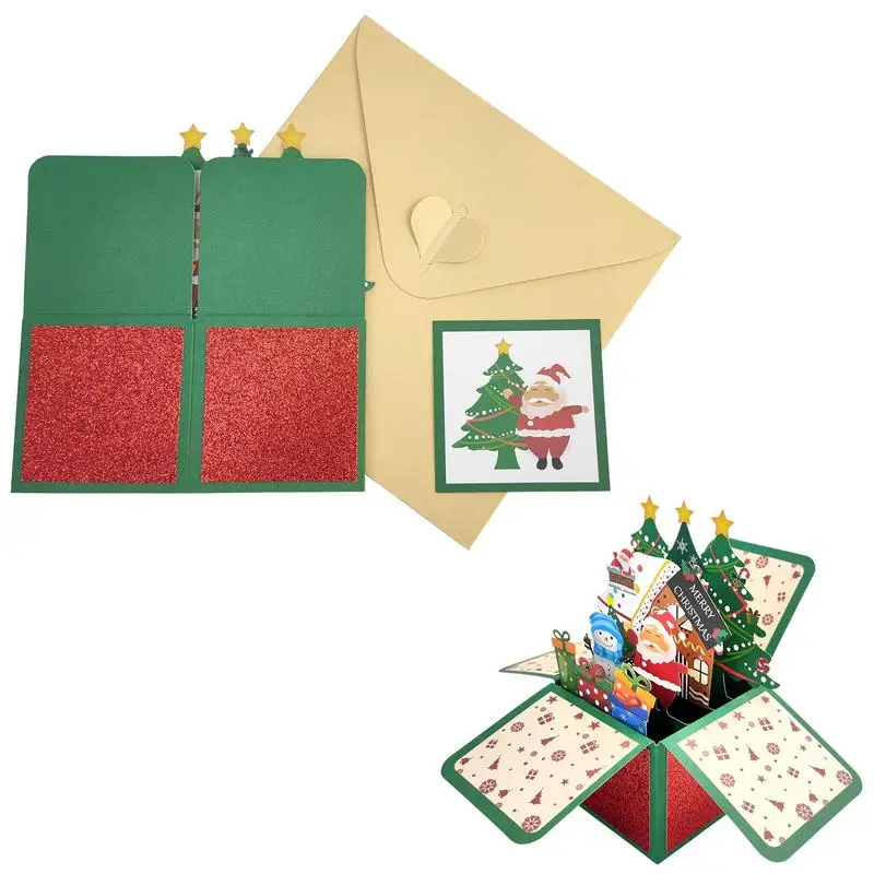 

Выдвижная Рождественская Подарочная Открытка Санта-Клаус с конвертом и биркой для заметок яркая ручная работа Выдвижная Рождественская Подарочная Открытка Санта