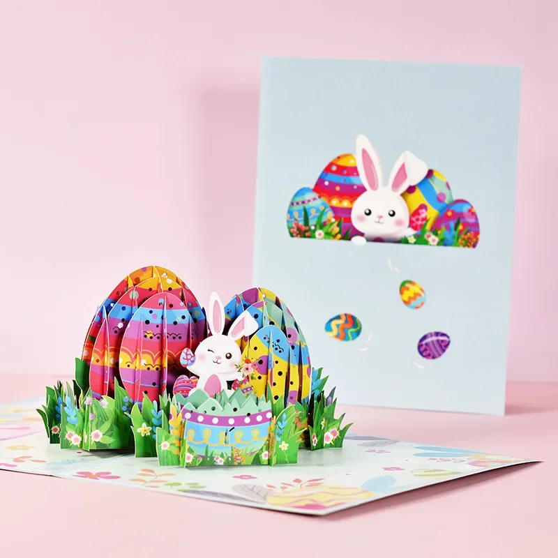 Funny Easter Pop-Up Cards 3D Bunny Egg Basket Greeting Card Birthday for Kids Mom Dad Family