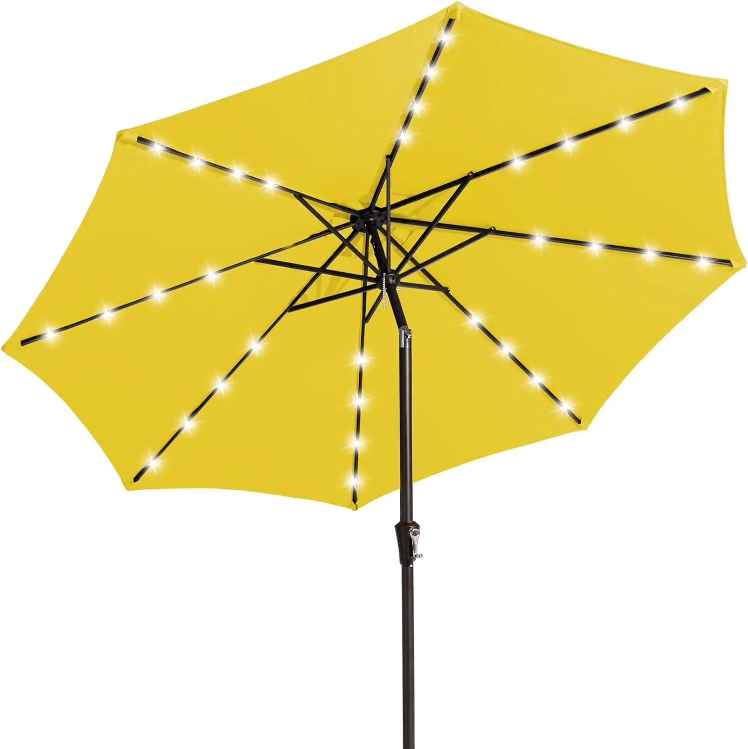 Upgrade 9FT LED Lighted Patio Umbrella, Solar Outdoor Umbrella, Tilt Table Umbrella for Pool, Deck & Yard (Beige)