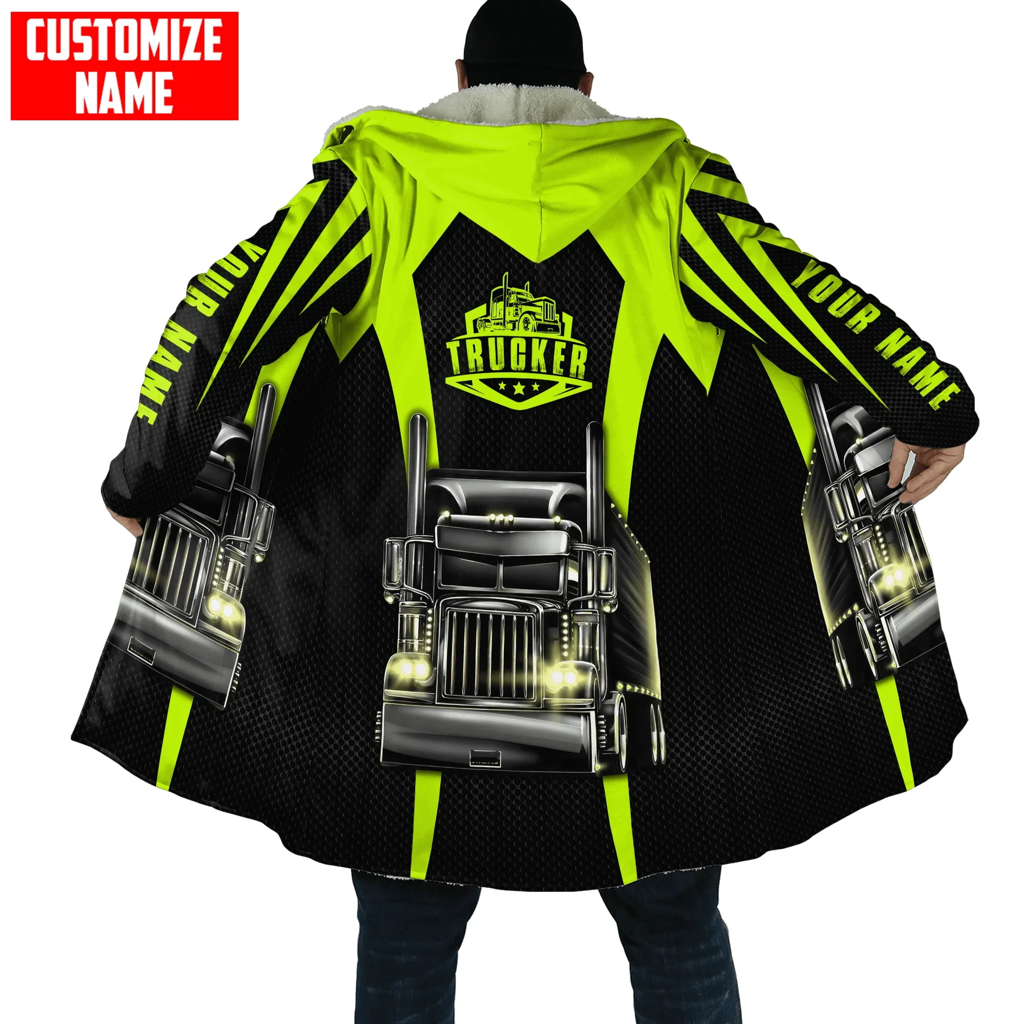 

Men's Harajuku Fashion Hoodie Custom Name Trucker 3D Printed Hoodie Coat Unisex Winter Wool Windproof and Warm Hoodie Coat