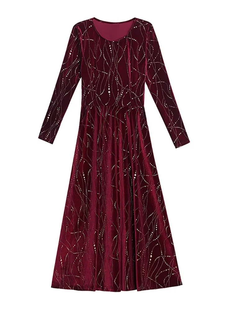 2024 International Brand Red Dress Female Gold Velvet Chic