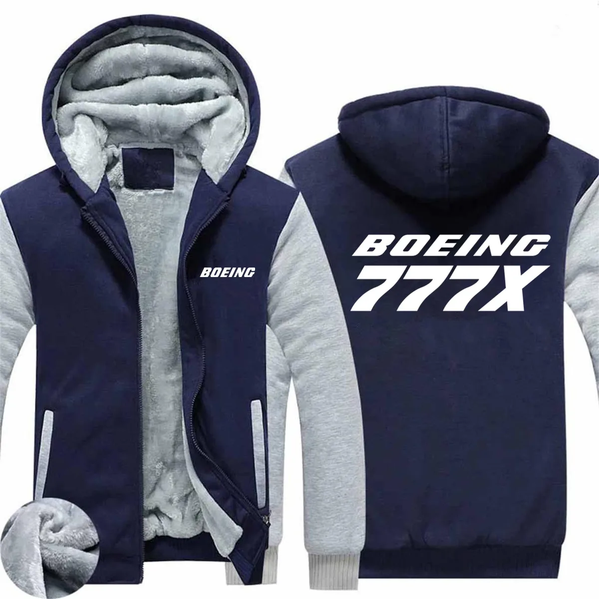 

2023 Wool Fleece Warm Zipper Men Coat Jacket Streetwear Autumn Winter Thick Boeing 777X Man Hooded Hoodies Sweatshirts
