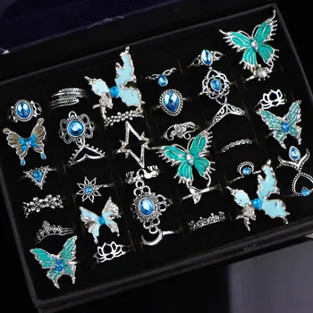 10/20/30Pcs/Lot New Fashion Luxury Exquisite Charm Shiny Butterfly Finger Rings For Women Daily Jewelry Accessories Party Gifts
