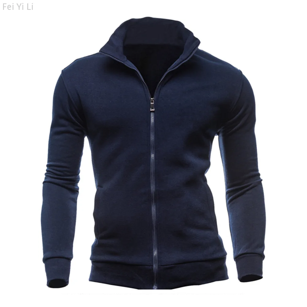 Zipper Stand Collar Coat Brand 2023 New Men's No Hoodies Sweatshirts Men Sweatshirts For Male No Hooded Sweatshirt Man Jacket
