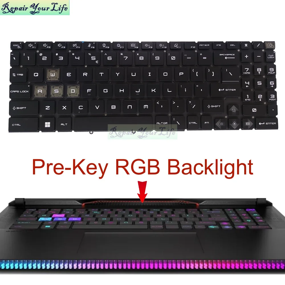 jogos, Inglês por tecla, Retroiluminação RGB, MSI