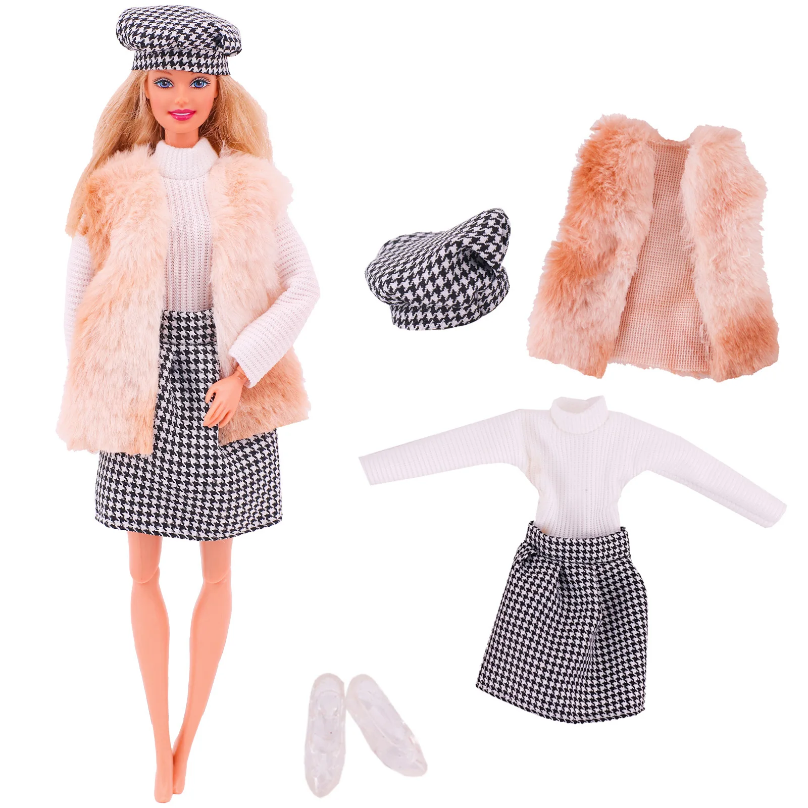 Barbies Doll Dress Outfit Mini Plush Coat+Skirt Trousers + Shoes For 11.8Inch American Doll Clothes 1/12 BJD Girls DIY Toys Gift 5
