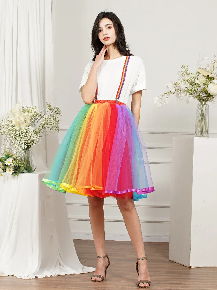 

MisShow 5 Layers Women Rainbow Tutu Short Skirt Soft Tulle Pettiskirt Girls Christmas Halloween Cosplay Costumes Mesh Skirts