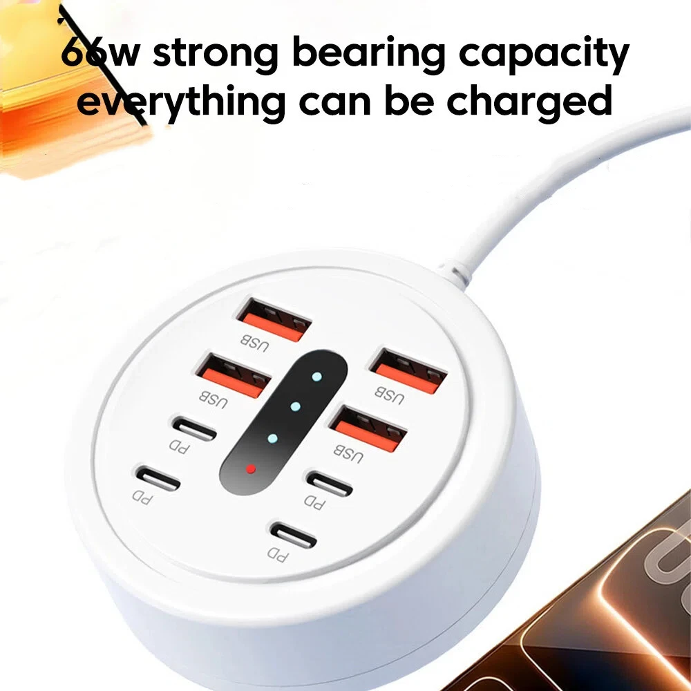 8-Port 66W High-Speed Charging Station with 4 USB & 4 Type-C Ports