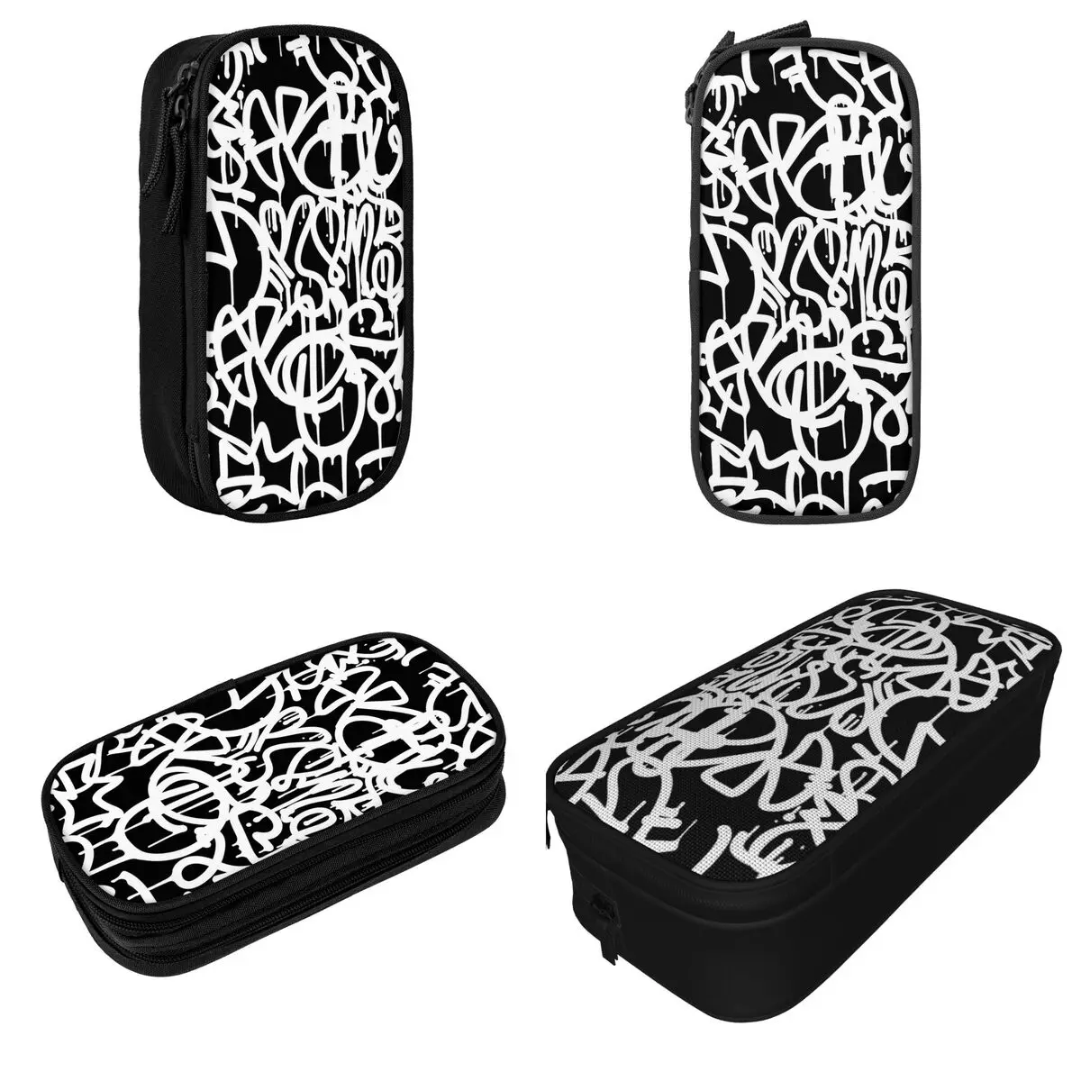 Black And White Graffiti Backpack Pencil Case Pencilcases Pen Box for Girl Boy Large Storage Bag Office Cosmetic Stationery