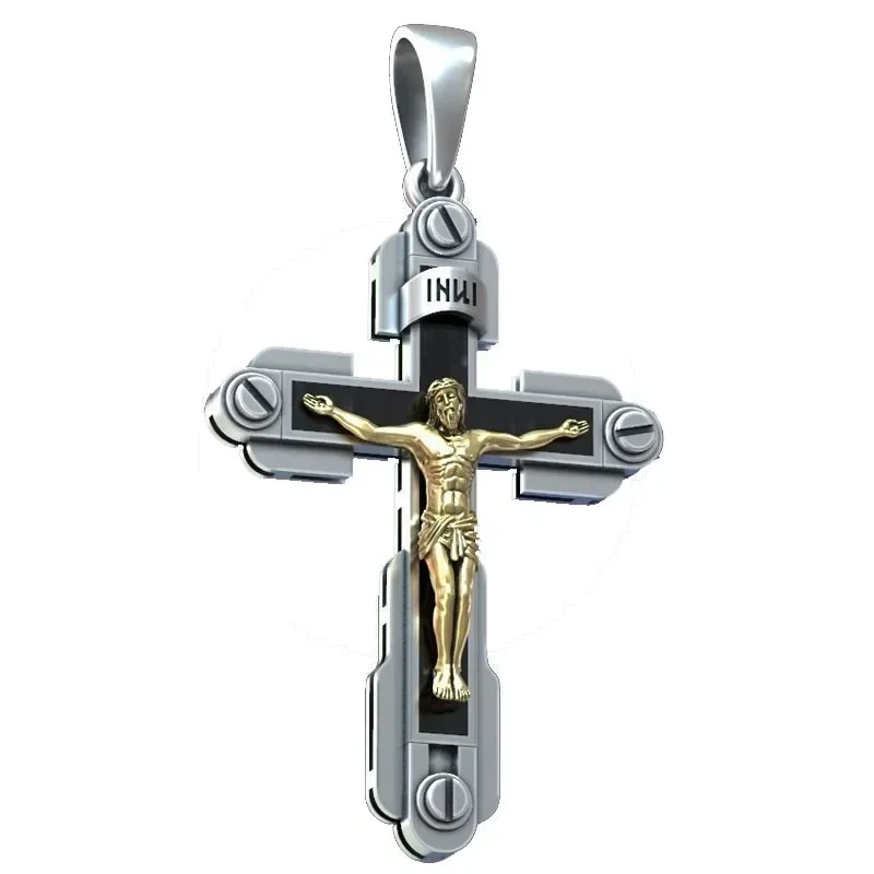 Collar Cruz Crucifijo Ortodoxo Ruso Para Hombres - Acero Inoxidable, Hecho A Mano En Rusia