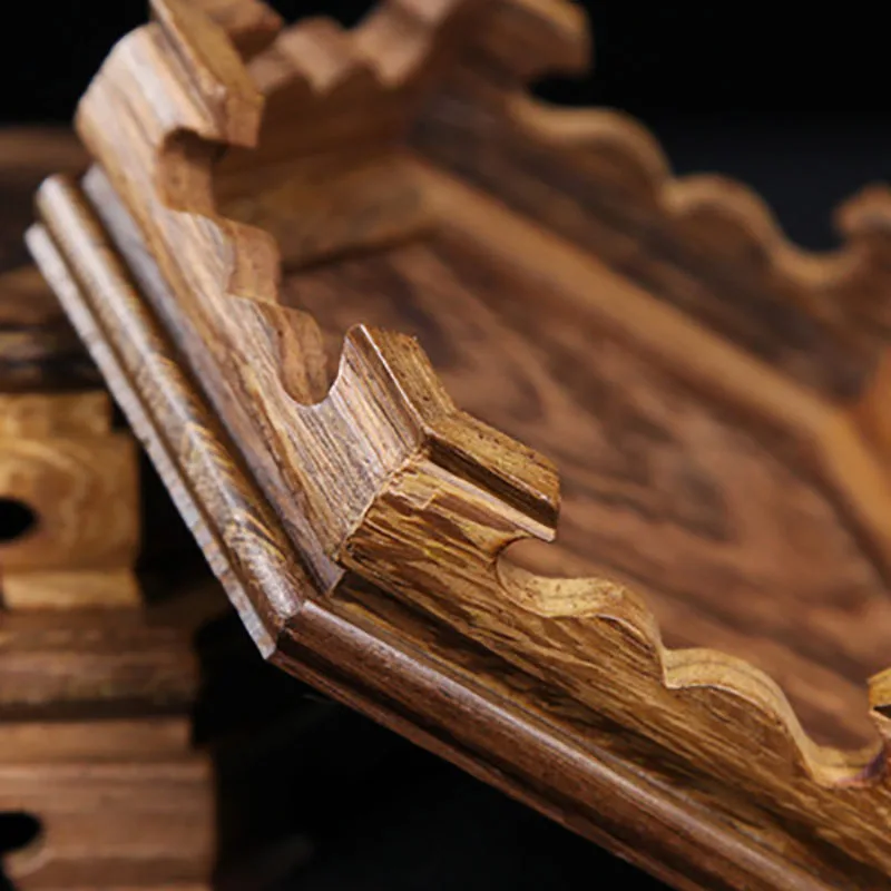 Solid Wood Hexagonal Purple Clay Pot Tea Set Base, Mahogany Chicken Wing Wood Vase, Flower Bonsai Wood Bracket